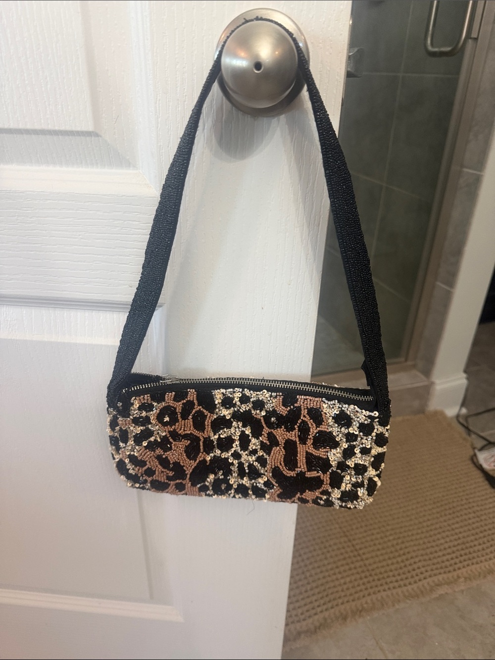 Small Beaded Leopard Print Evening Shoulder Bag - Black & Gold Never Used